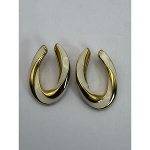 Gold Tone Cream Enamel Post Earrings – Classic Modern Statement Jewelry